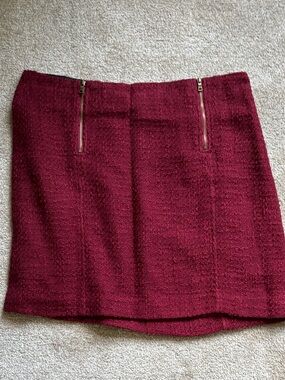 LOFT Burgundy Bouclé Mini Skirt with Gold Zippers